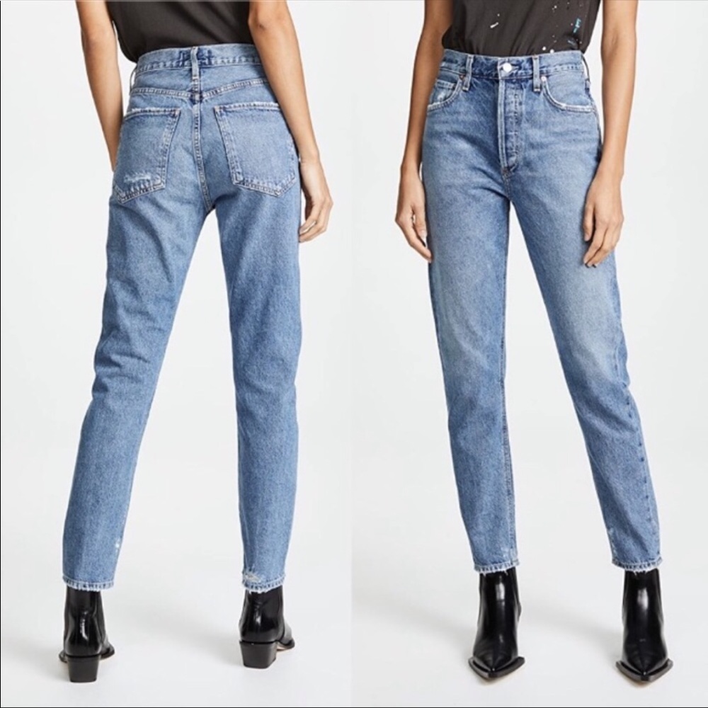 AGOLDE Feel Good High Rise Classic Jean Blue 24 Distressed Button Fly High waist